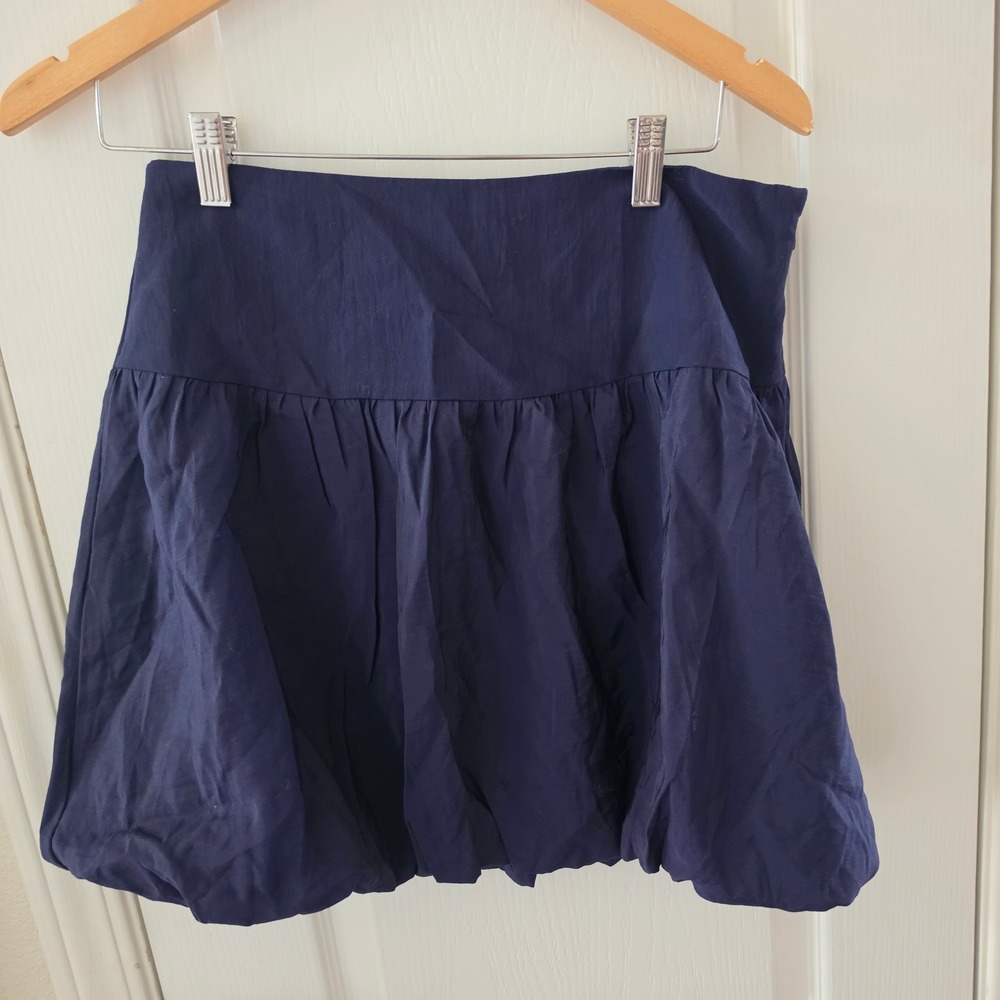 A New Day Navy Blue Bubble Mini Skirt Size 6 Modal Blend Side Zip Voluminous